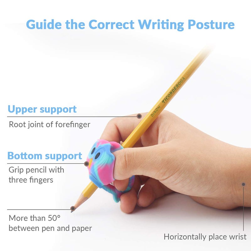 Firesara Training Grips, Original Owl Training Grips Three Fingers Fixed Pencil Correction Grips for Kids Handwriting Posture Correction Children Adults Special Needs for Lefties or Righties (6PCS) - Image 4